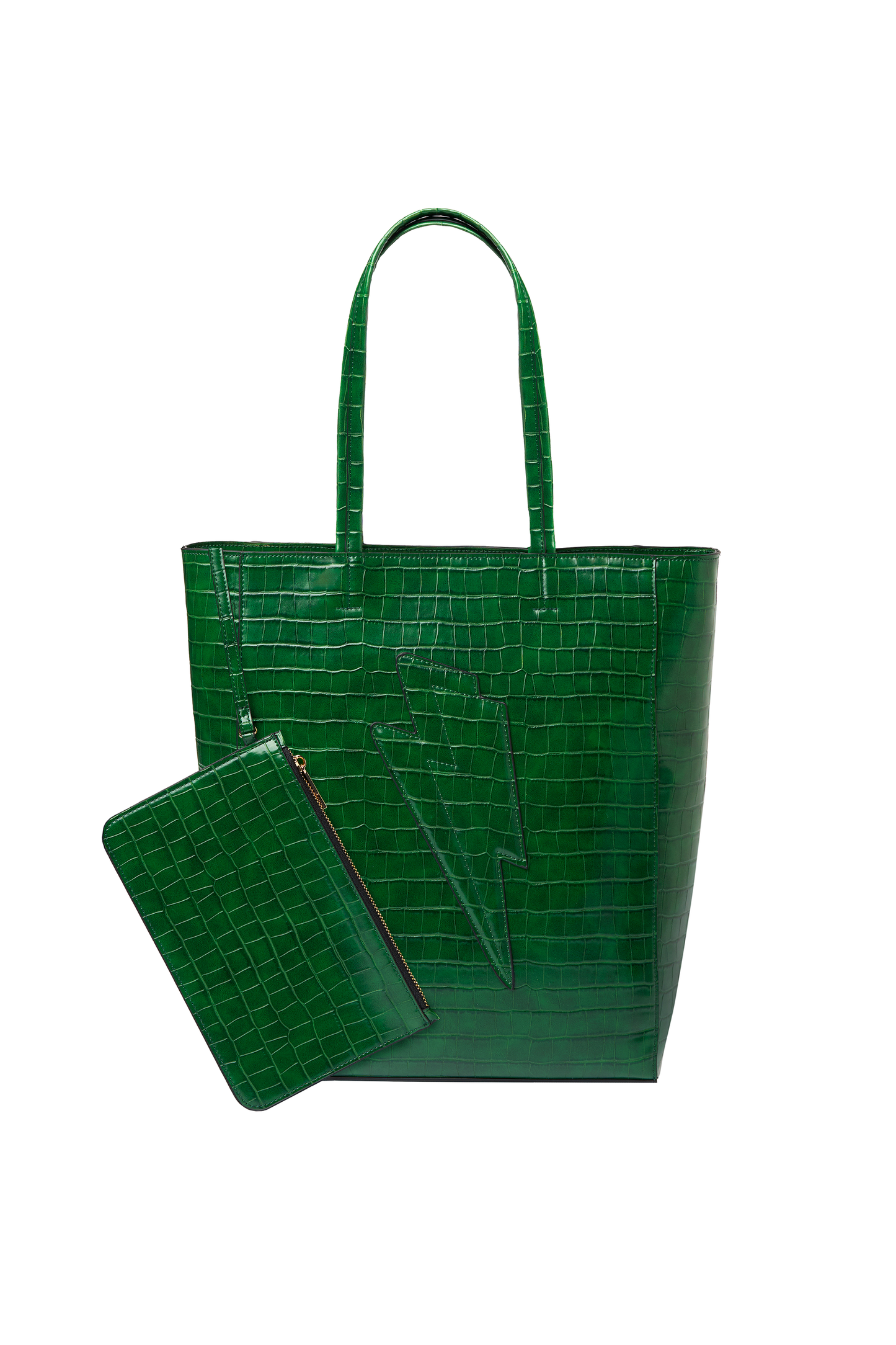 Green Lightning Bolt Embossed Croc Tote Bag