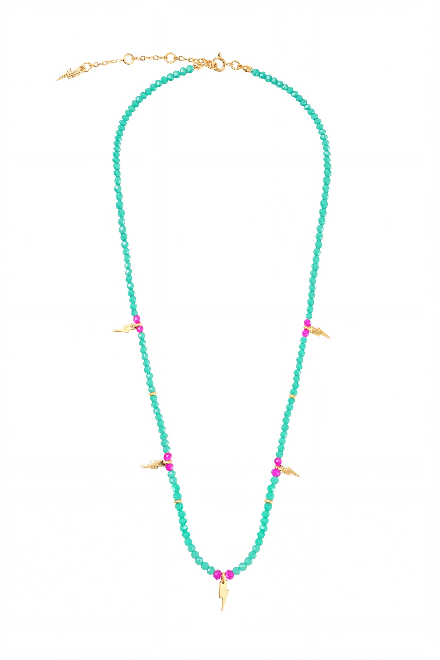 Aqua Bead Gold Multi Bolt Necklace