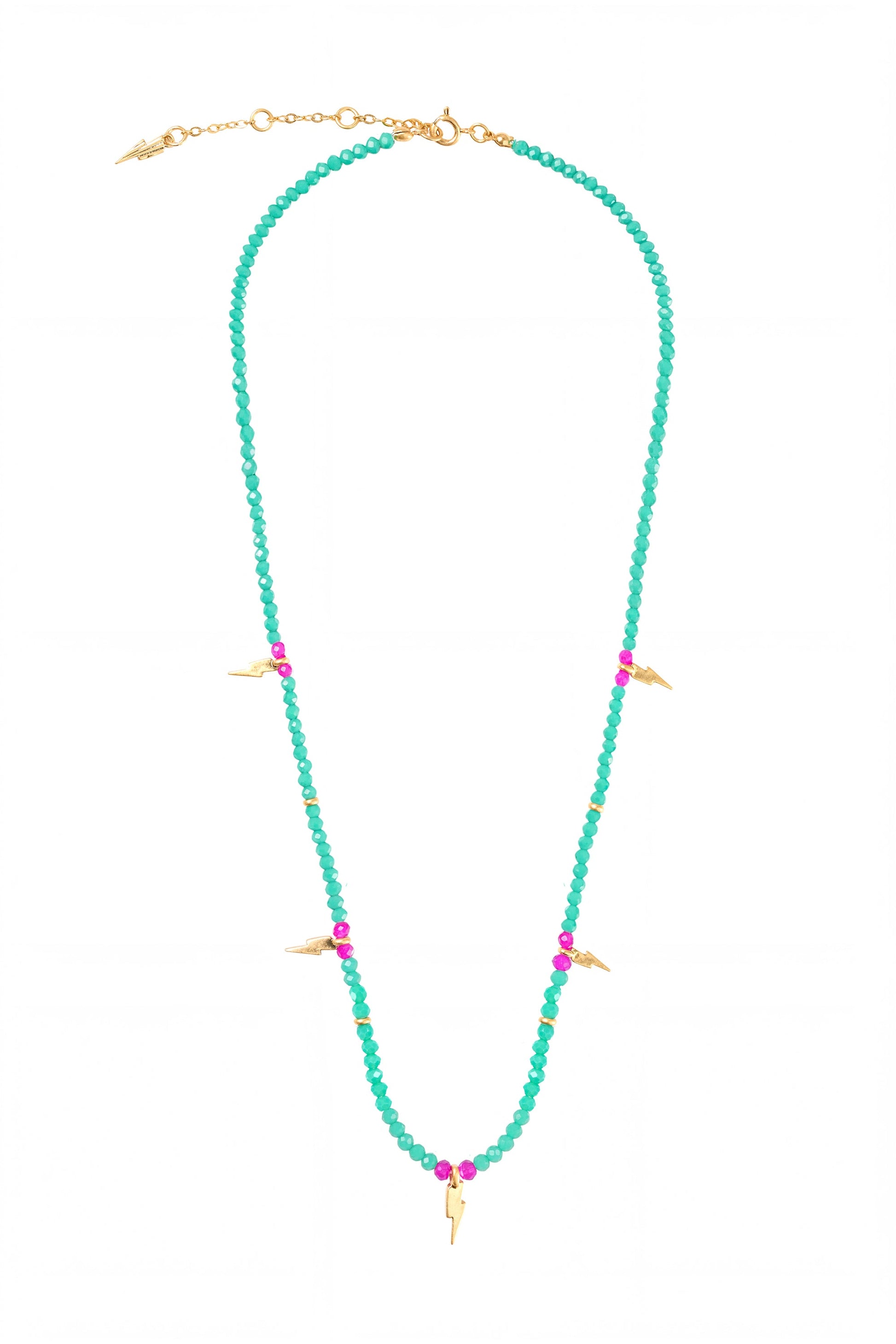 Aqua Bead Gold Multi Bolt Necklace