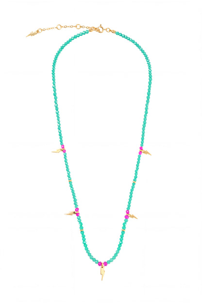 Aqua Bead Gold Multi Bolt Necklace