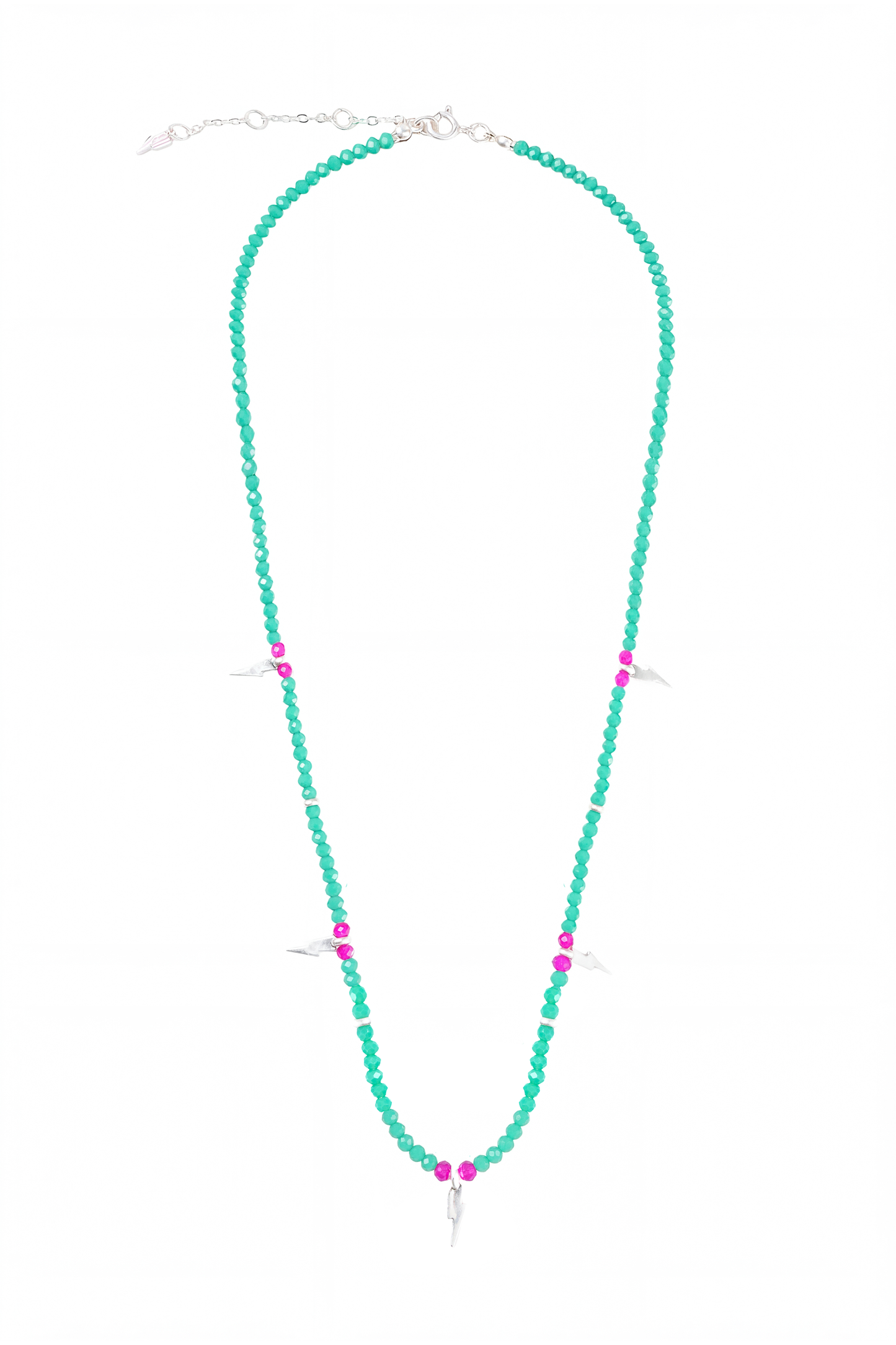 Aqua Bead Silver Multi Bolt Necklace