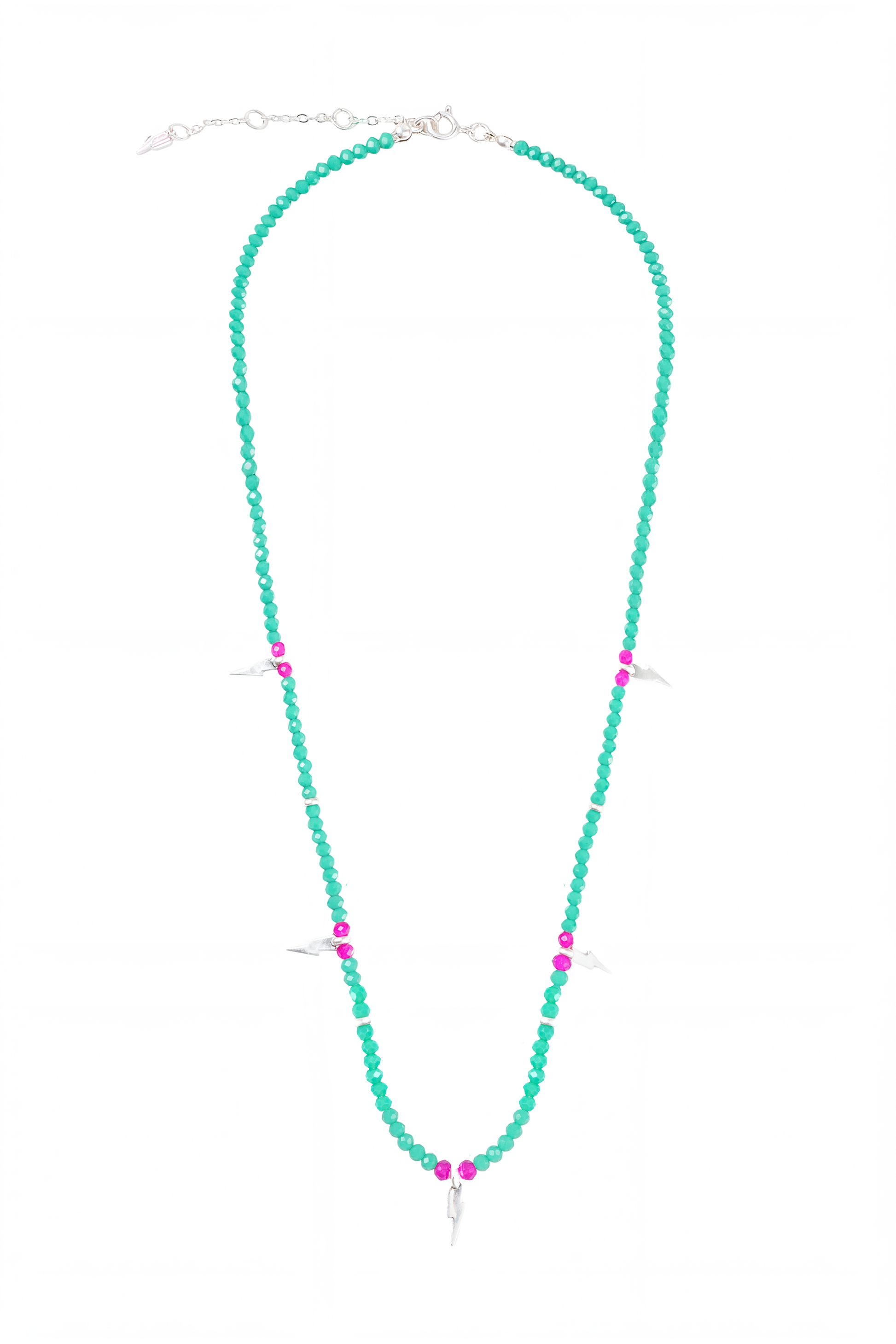 Aqua Bead Silver Multi Bolt Necklace