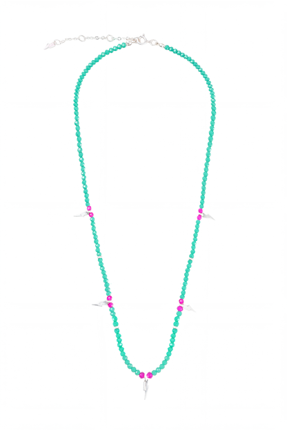 Aqua Bead Silver Multi Bolt Necklace