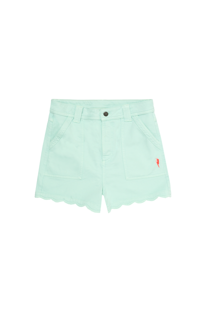 Pale Green Scallop Denim Shorts
