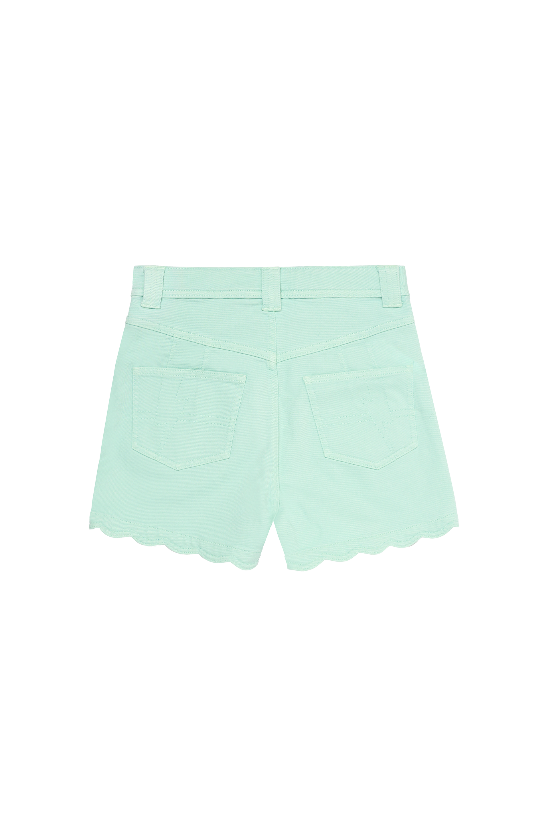 Pale Green Scallop Denim Shorts