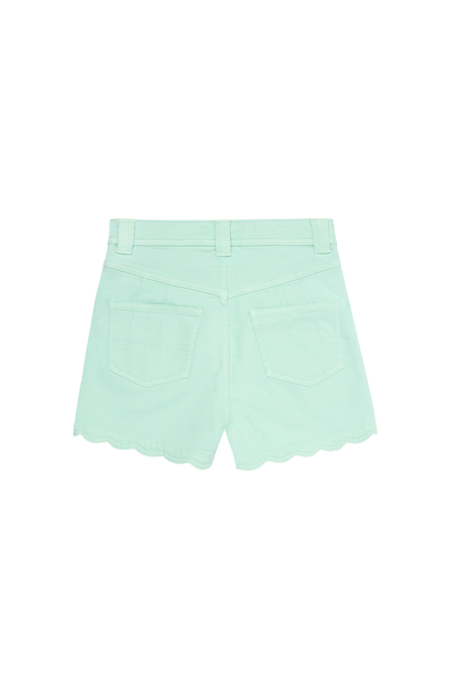 Pale Green Scallop Denim Shorts