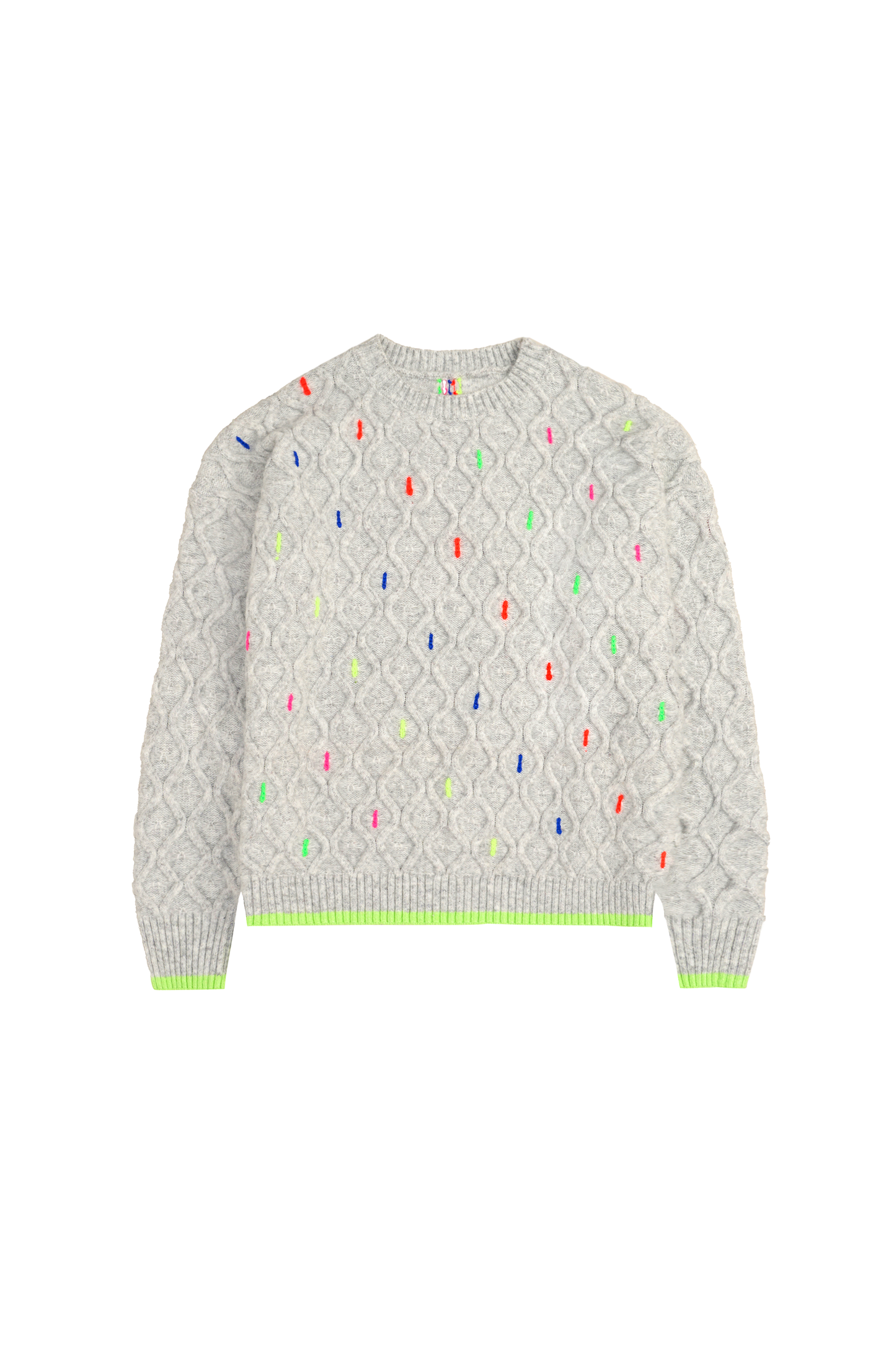 Grey with Neon Rainbow Fleck Cable Knit Jumper