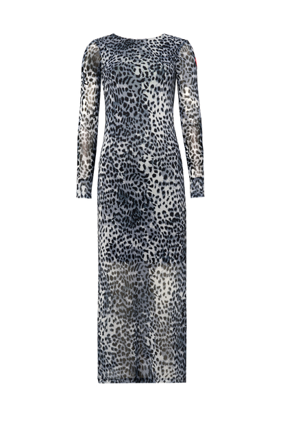 Grey Cheetah Mesh Midi Dress