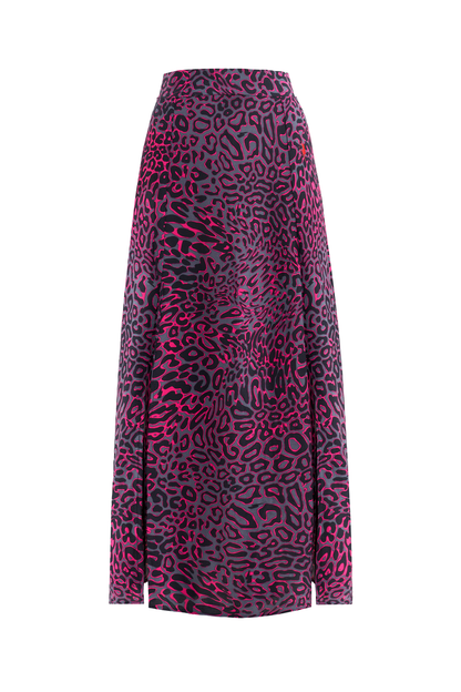 Grey with Pink Leopard Ray Split Front Skirt