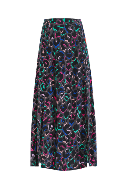 Grey with Rainbow Ziggy Leopard Split Front Skirt