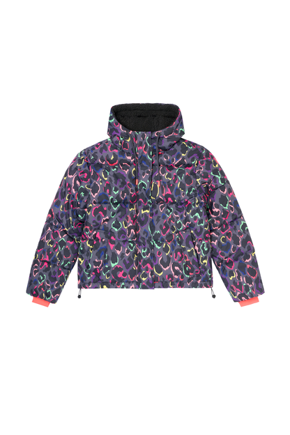 Grey with Rainbow Shadow Leopard Short Puffer Coat