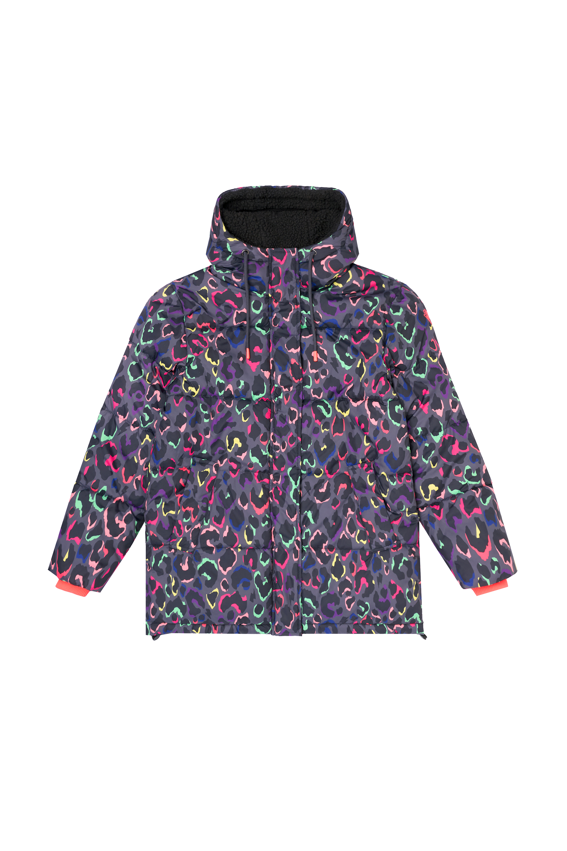 Grey with Rainbow Shadow Leopard Longer Length Puffer Coat