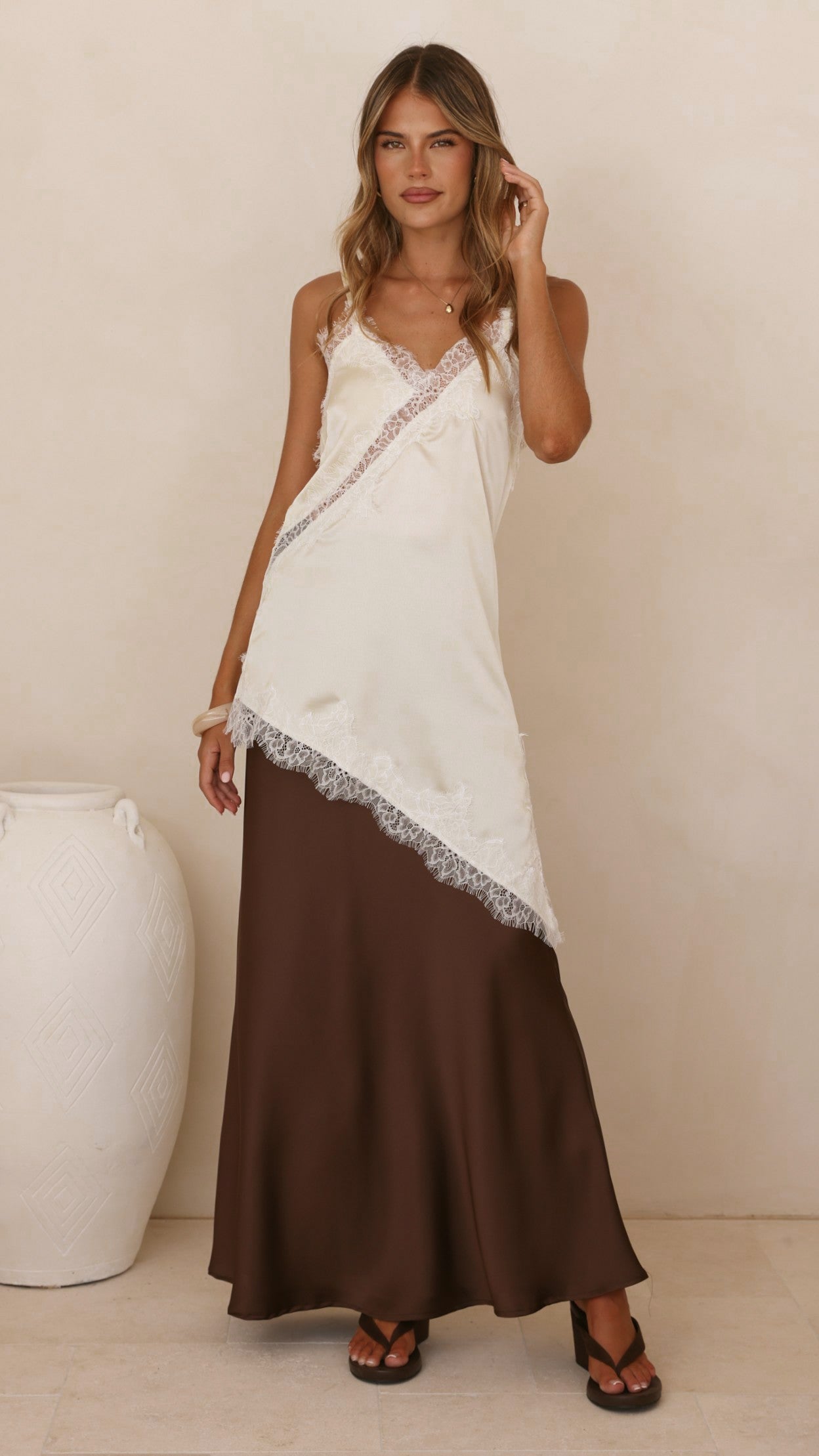 Sayuri Satin Lace Mini Tunic - Cream