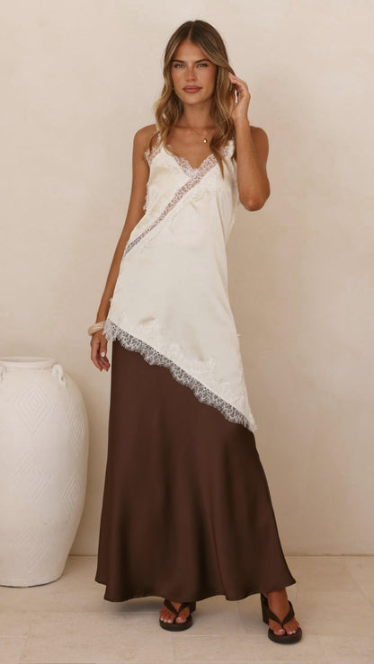 Sayuri Satin Lace Mini Tunic - Cream