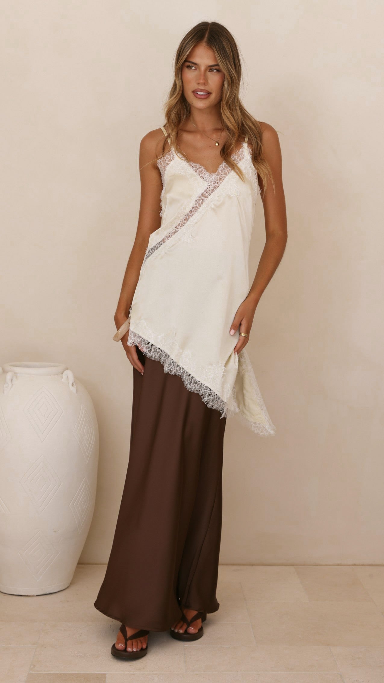 Sayuri Satin Lace Mini Tunic - Cream