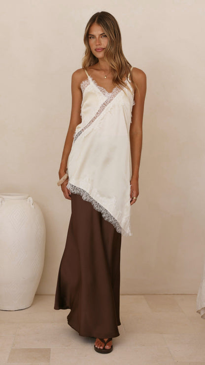 Sayuri Satin Lace Mini Tunic - Cream