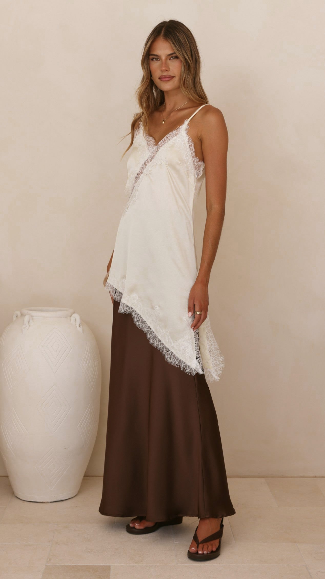 Sayuri Satin Lace Mini Tunic - Cream