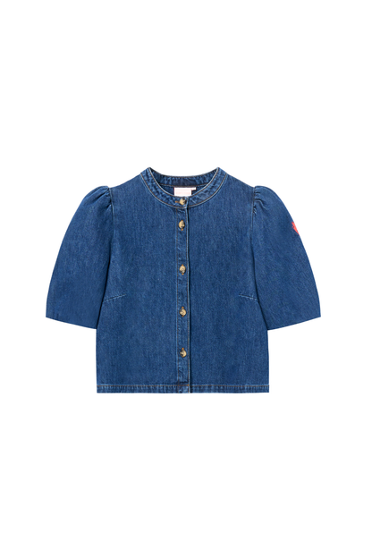 Indigo Boxy Puff Sleeve Denim Jacket