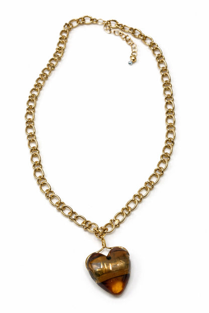 Carmelita Amber Heart Gold Chain Necklace
