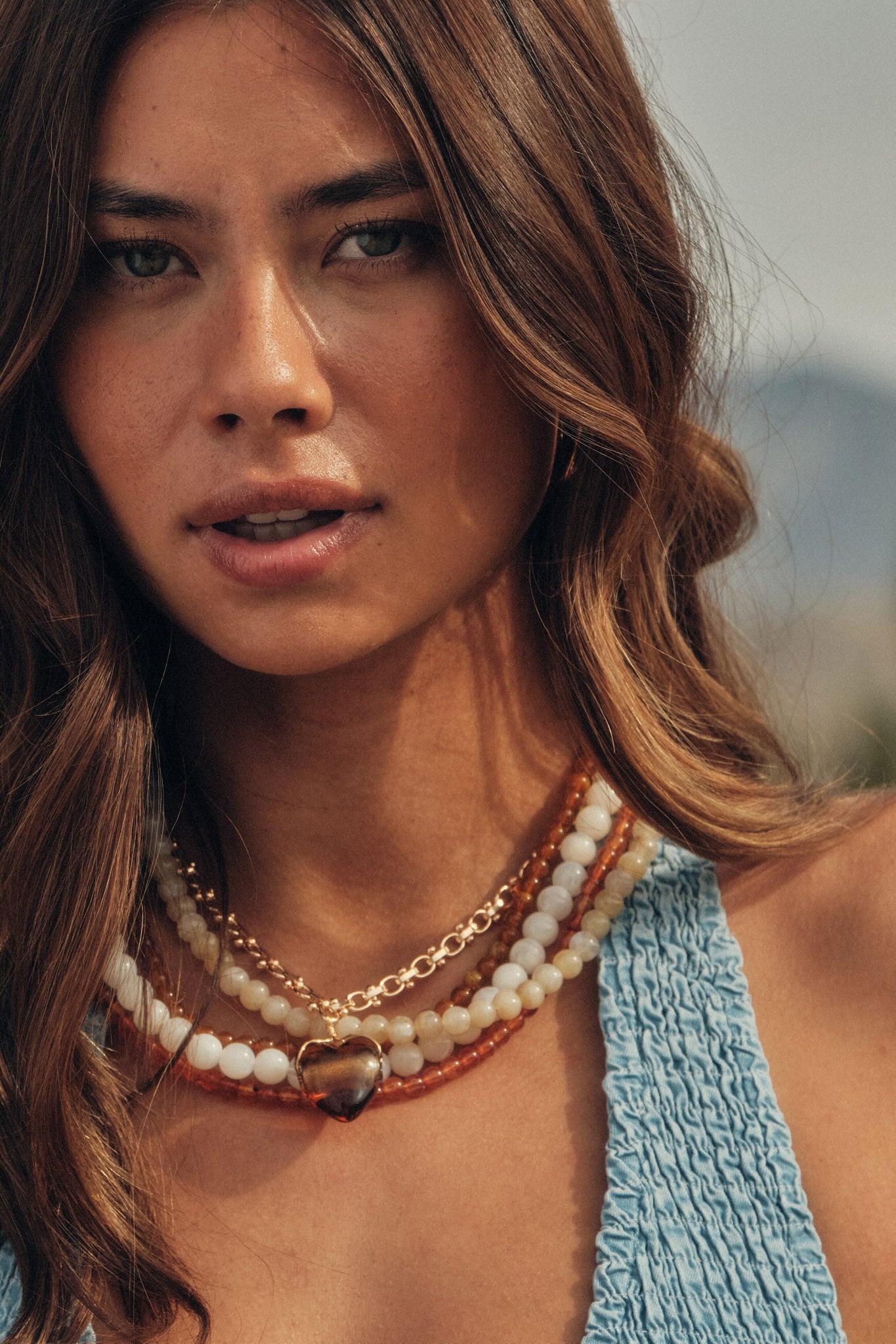 Carmelita Amber Heart Gold Chain Necklace