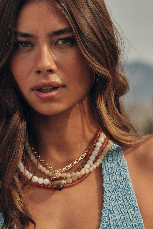 Carmelita Amber Heart Gold Chain Necklace