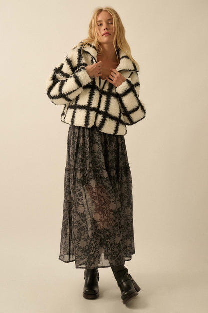 Outside the Box Check-Print Sherpa Fleece Jacket
