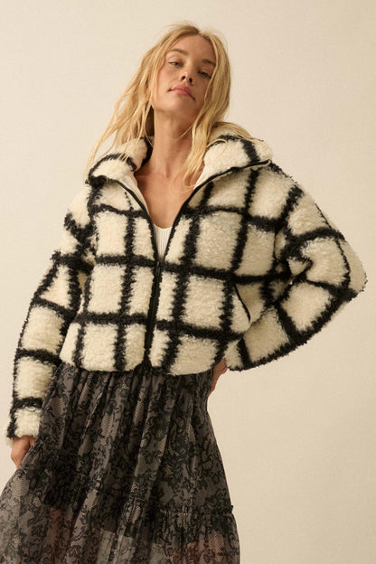 Outside the Box Check-Print Sherpa Fleece Jacket