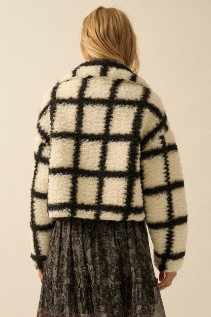 Outside the Box Check-Print Sherpa Fleece Jacket