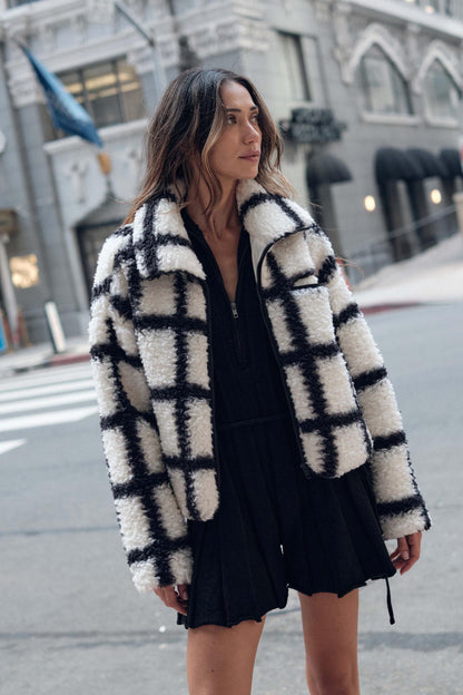 Outside the Box Check-Print Sherpa Fleece Jacket