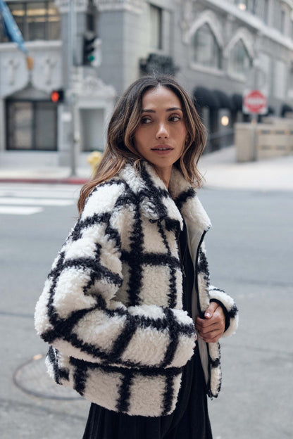 Outside the Box Check-Print Sherpa Fleece Jacket