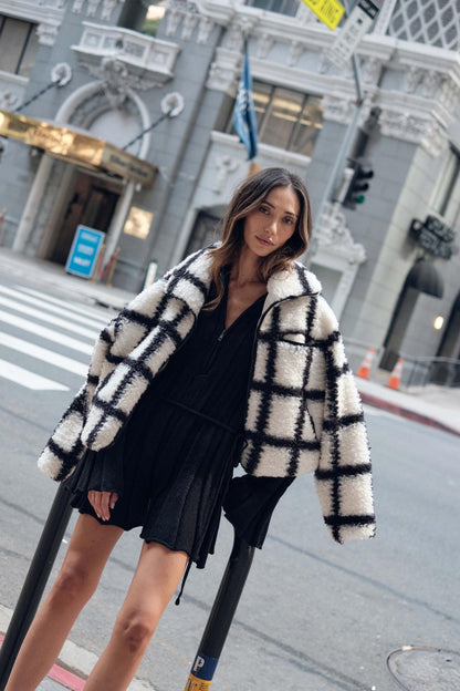 Outside the Box Check-Print Sherpa Fleece Jacket