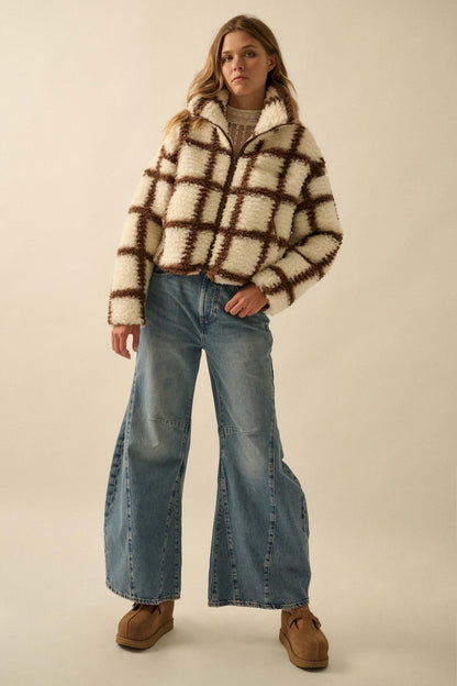 Outside the Box Check-Print Sherpa Fleece Jacket