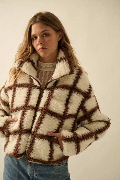 Outside the Box Check-Print Sherpa Fleece Jacket