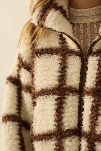 Outside the Box Check-Print Sherpa Fleece Jacket