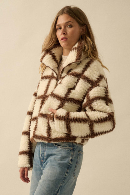 Outside the Box Check-Print Sherpa Fleece Jacket