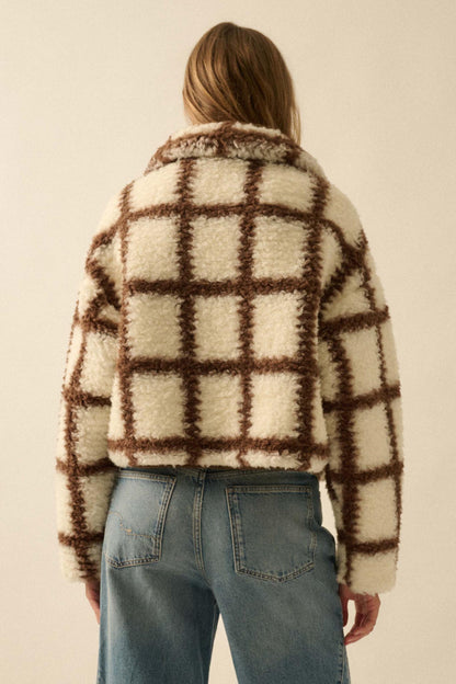 Outside the Box Check-Print Sherpa Fleece Jacket