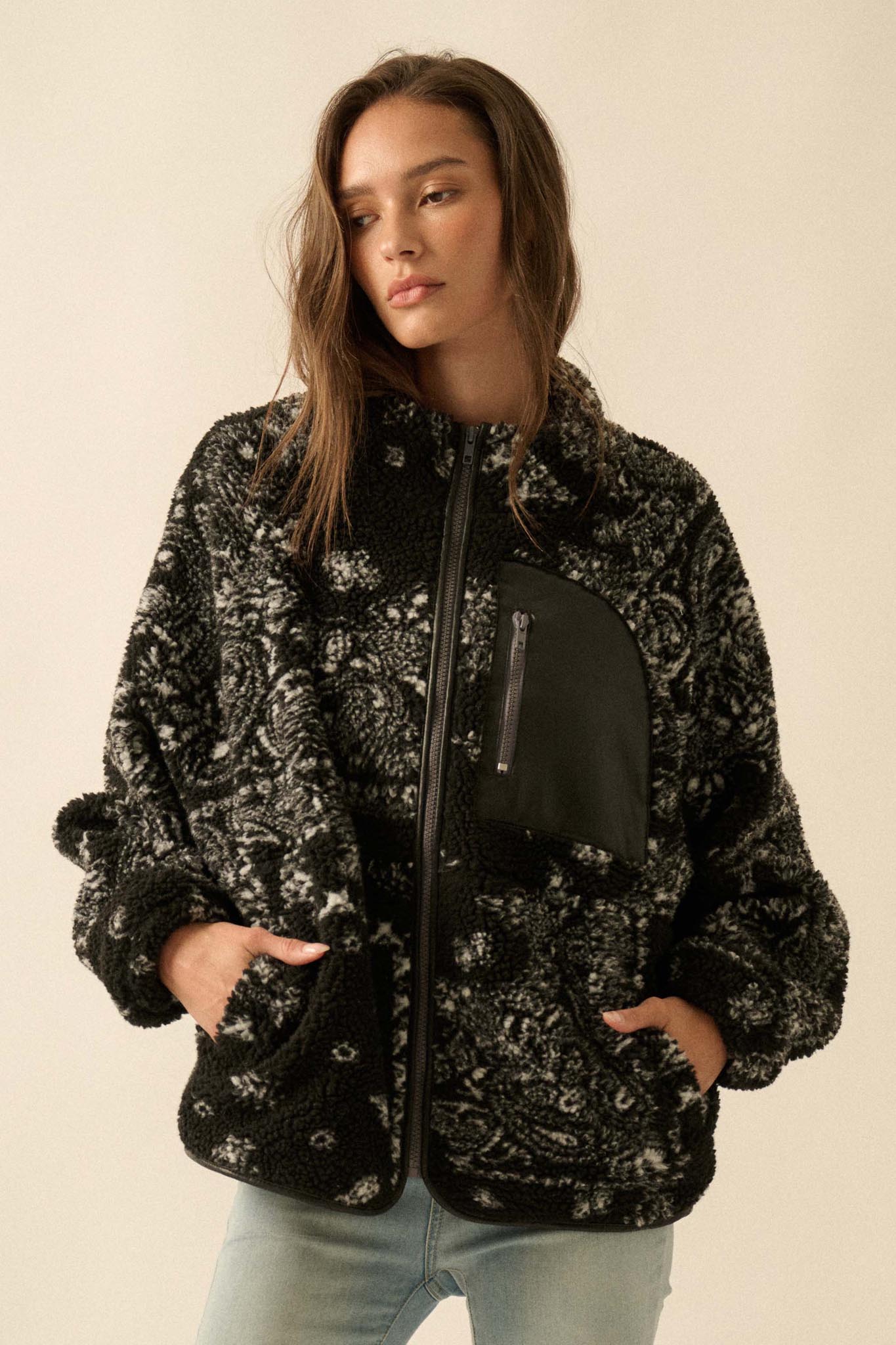Chasing Dreams Paisley-Print Fleece Zip-Up Jacket