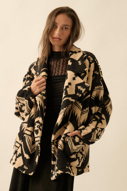 High Plains Geometric-Print Fleece Lapel Jacket