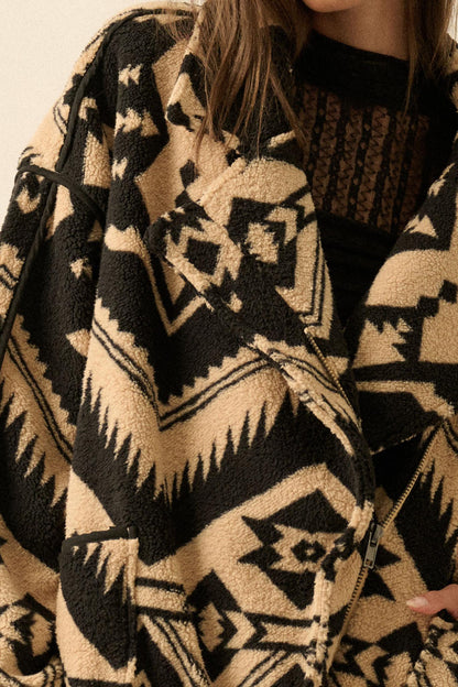 High Plains Geometric-Print Fleece Lapel Jacket