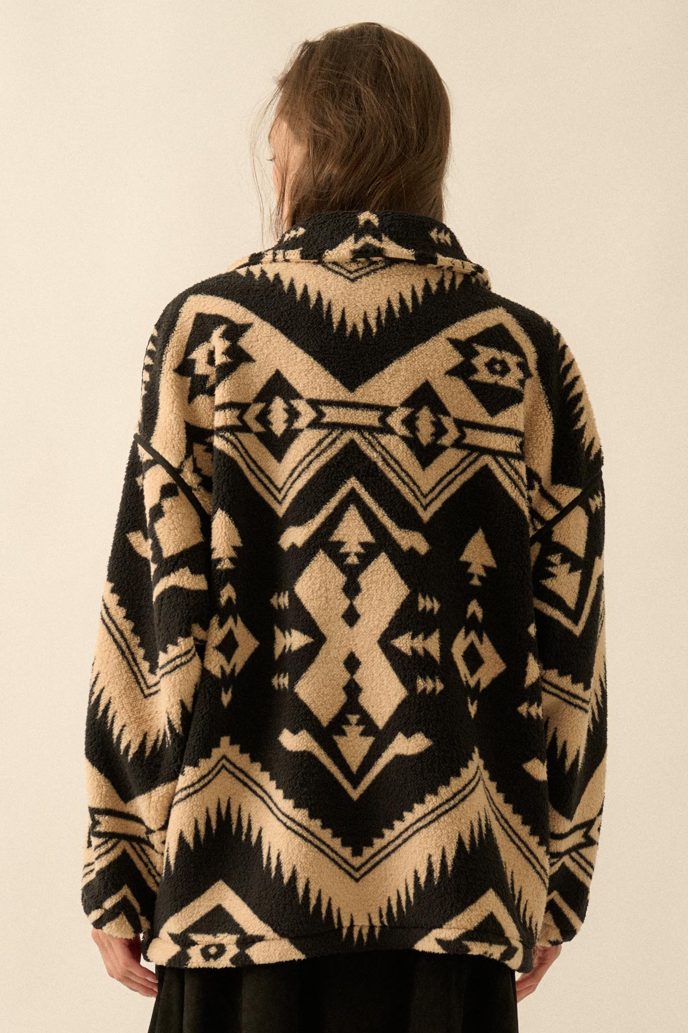 High Plains Geometric-Print Fleece Lapel Jacket