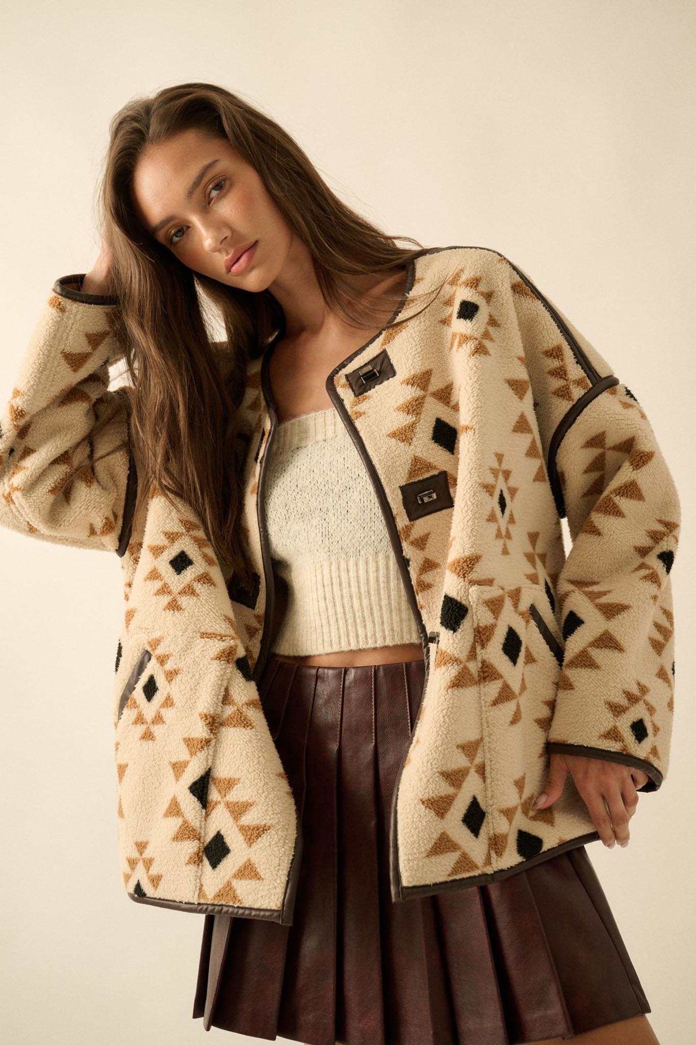 Echo Canyon Geometric-Print Fleece Toggle Jacket