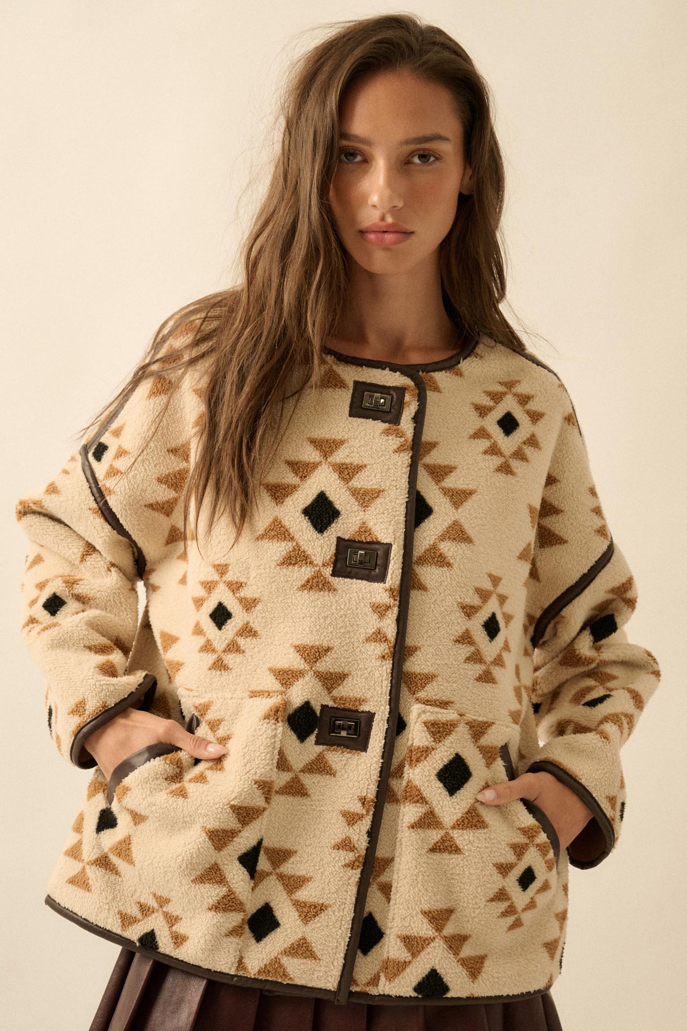 Echo Canyon Geometric-Print Fleece Toggle Jacket
