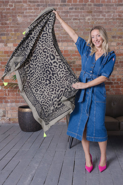 Scamp & Dude x Jodie Kidd Khaki Leopard Charity Super Scarf