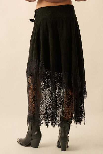 Angelic Touch Vegan Suede and Lace Maxi Skirt