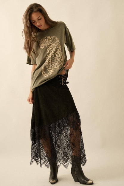 Angelic Touch Vegan Suede and Lace Maxi Skirt
