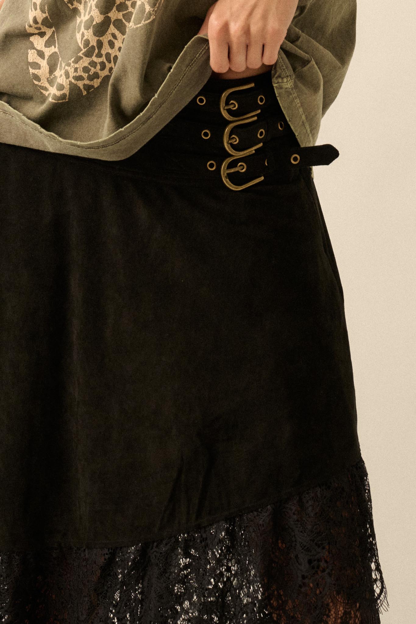 Angelic Touch Vegan Suede and Lace Maxi Skirt