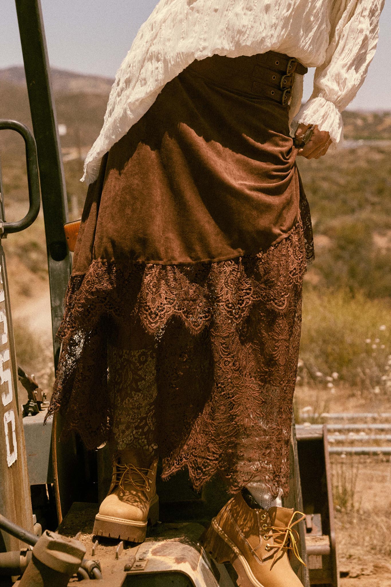 Angelic Touch Vegan Suede and Lace Maxi Skirt