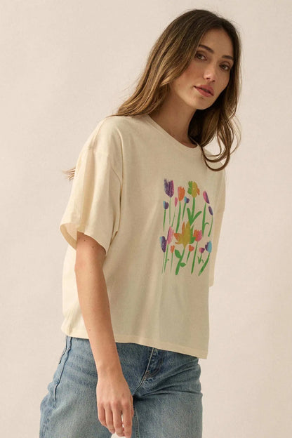 Prismatic Blooms Vintage-Print Flower Graphic Tee