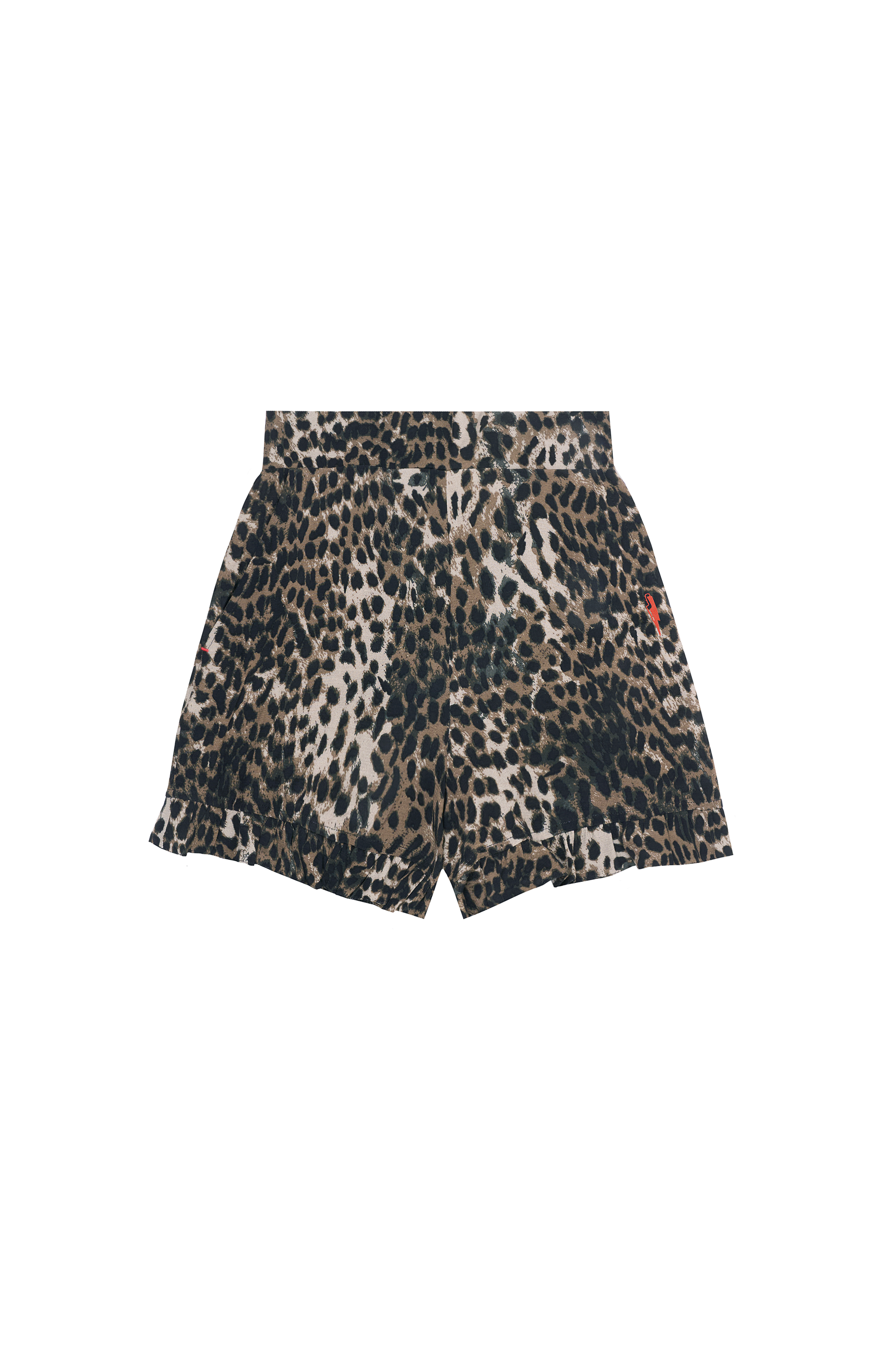 Khaki Cheetah Frill Hem Shorts
