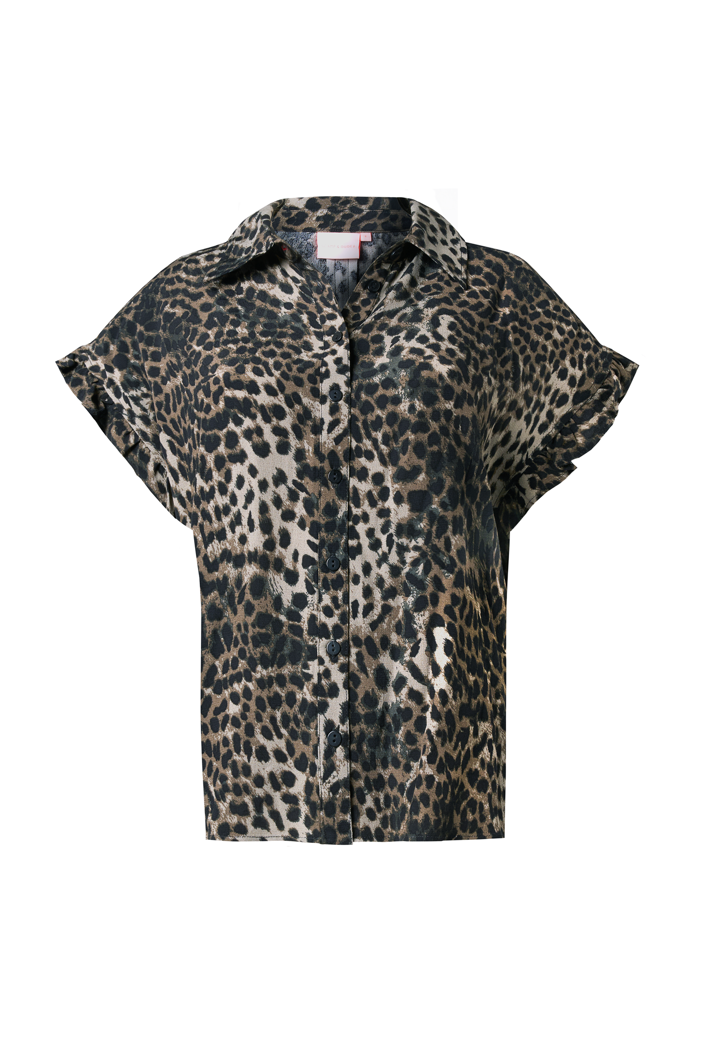 Khaki Cheetah Frill Sleeve Shirt
